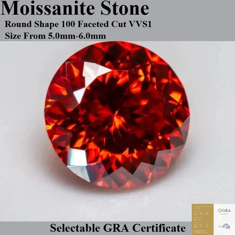 Garnet Color Wholesale Moissanite Stone Round Shape 100 Faceted Cut Artificial Gemstone DIY Ring Necklace Earrings Main Materi