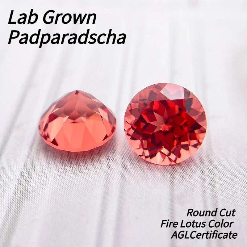 Lab Grown Padparadscha Round Cut Fire Lotus Color Gemstone for Jewelry Setting Lab Sapphire Synthetic Selectable Certificate
