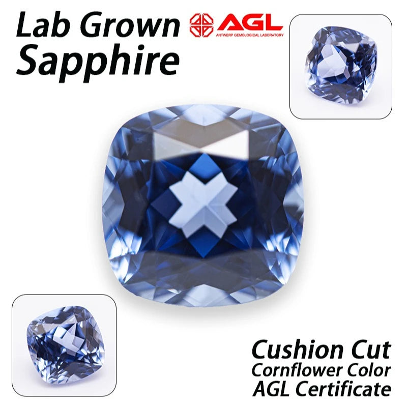 Lab Grown Sapphire Cushion Cut Cornflower Color DIY Charms Jewelry Ring Earring Making Main Materials Selectable AGL Certificate