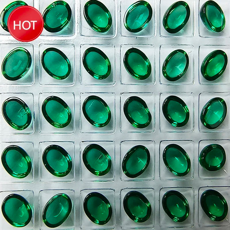 Lab Grown Zambian Emeralds Oval Shape Smooth Surface with Cracks Inclusions Inside Selectable AGL Certificate