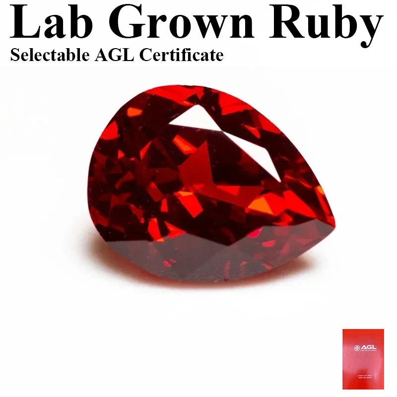 Lab Grown Ruby Red Color Pear Shaped VVS1 Charms Diy Jewelry Rings Earrings Making Selectable AGL Certificate