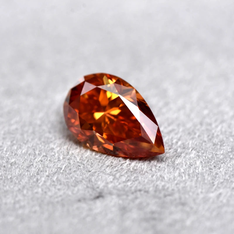 Pear Cut Orange Color Moissanite Synthetic Gemstone with Certificate of Jewelry Making