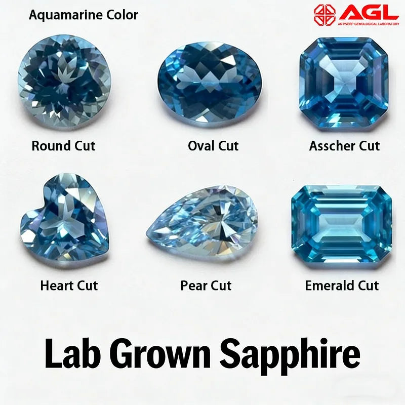 Lab Grown Sapphire Aquamarine Color Round Shaped Extremely Shiny Quality  Advanced Jewelry Making Materials  AGL Certificate