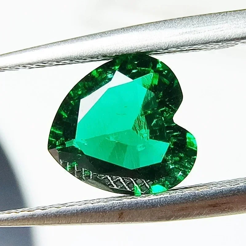 Lab Grown Zambia Emeralds Heart Shape Hydrothermal Hand Cut with Cracks Inclusions Inside Selectable AGL Certificate