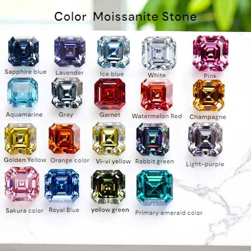 Moissanite Stone Asscher Cut Multiple Colors Available with Certificate Pass Diamonds Tester Gemstones for Jewelry Diy