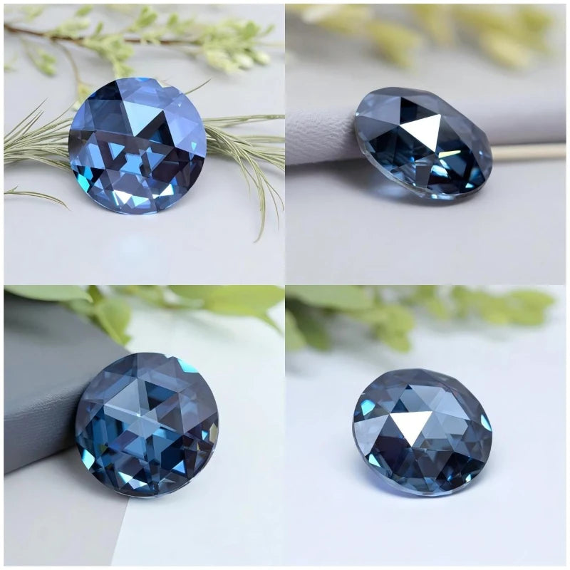 Moissanite Double Sided Roses Cut Natural Royal Blue Color Round Shape Charms for DIY Jewelry Making Materials with Certificate