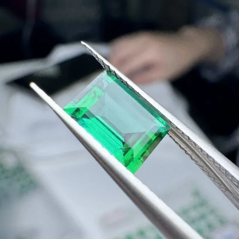 Lab Grown Zambian Emeralds Rectangle DIY Jewelry Production Main Materials with Cracks Inclusions Inside Shape AGL Certificate