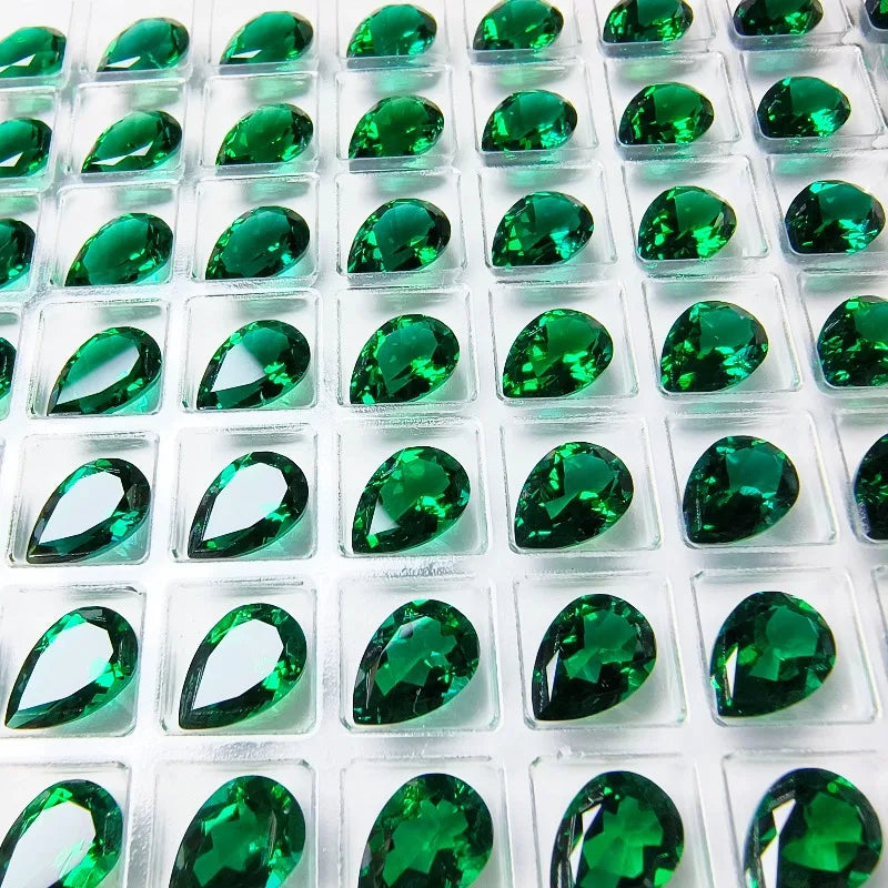 Lab Grown Zambian Emeralds Pear Shape Hydrothermal Cut for Jewelry Making Natural Green Color with Inclusions for Ring