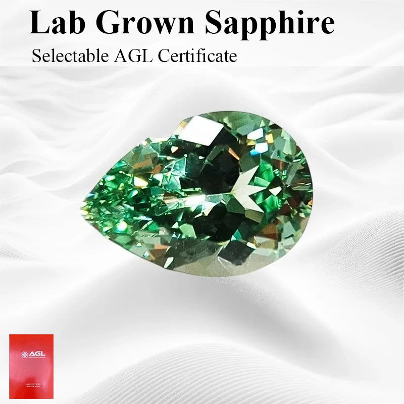 Top Lab Grown Sapphire Pear Shape Green Color Charms Gemstone DIY Advanced Jewelry Making Extremely Shiny Quality Certificate