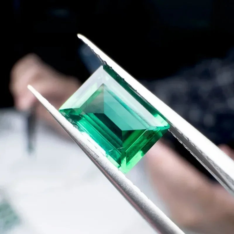 Lab Grown Zambian Emeralds Rectangle DIY Jewelry Production Main Materials with Cracks Inclusions Inside Shape AGL Certificate