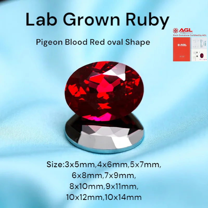 Lab Grown Ruby Pigeon Blood Red Multiple Sizes Oval Shape Gemstone With AGL Certificate For Earring Pendant Jewelry Making