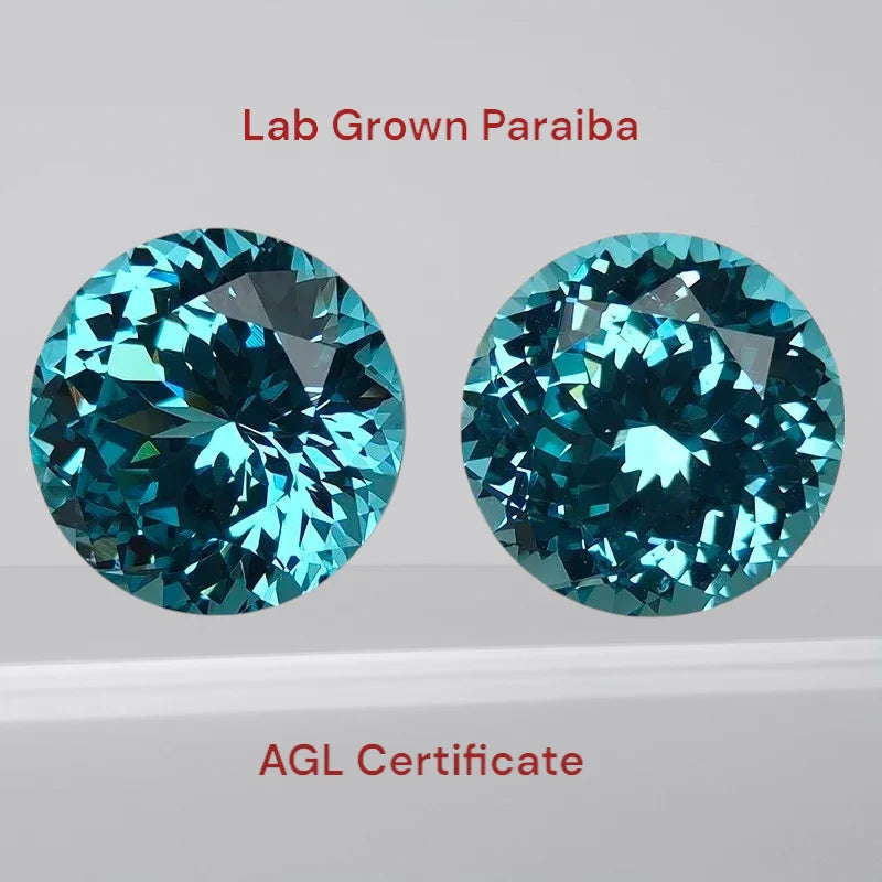Lab Grown Paraiba Round Shape 100 Faceted Cut Lab Created Sapphire Gemstone Jewelry Making Materials Selectable AGL Certificate