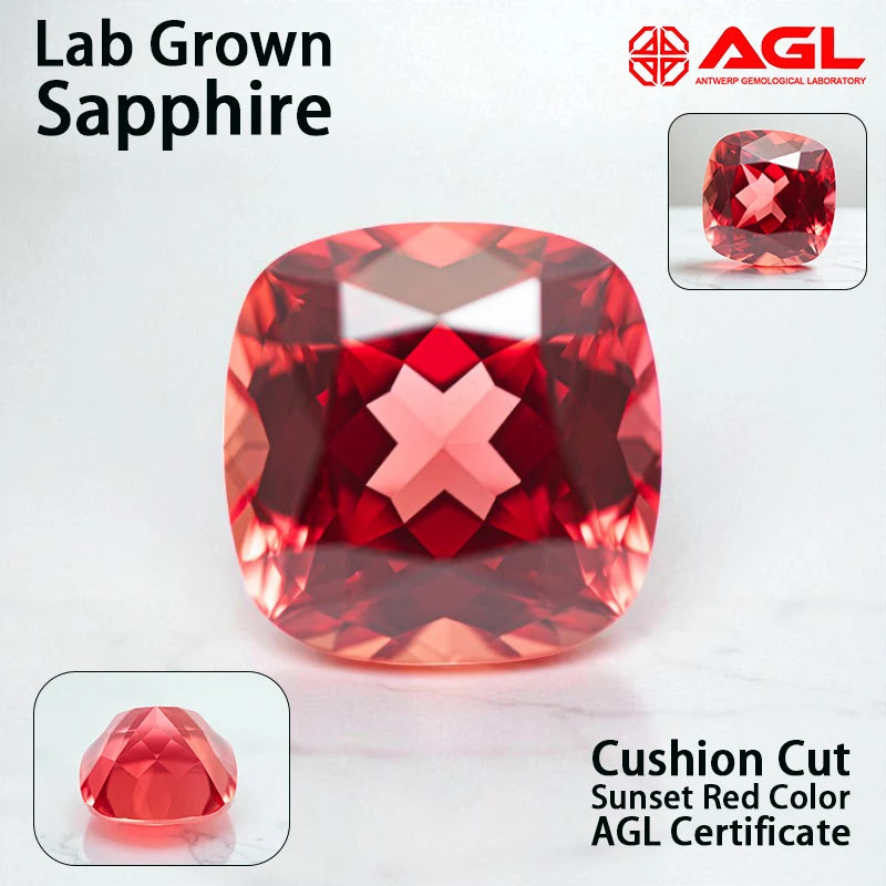 Lab Grown Sapphire Oval Cut Sunset Red for DIY Charms Jewelry Rings Earring Making Main Materials Selectable AGL Certificate
