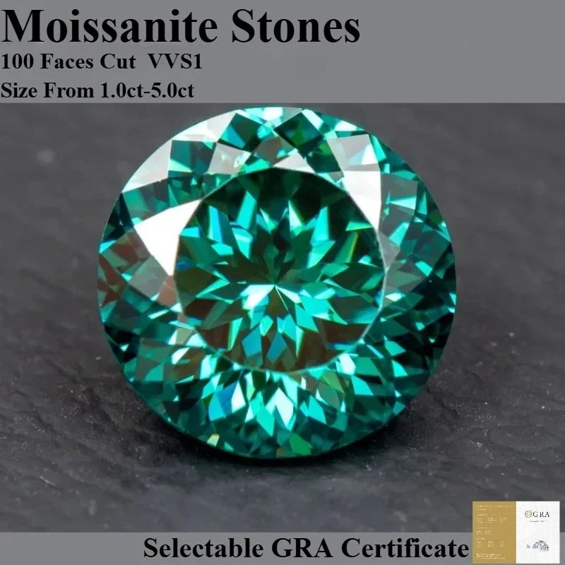 Moissanite Stones 100 Faces Cut Emerald Green Primary Colours Round Shape with Certificate DIY Jewelry Making Materials