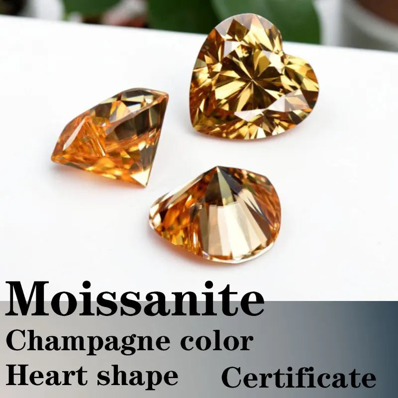 Moissanite VVS1 Artificial Stone Champagne Color Heart Cut with Certificate High Quality