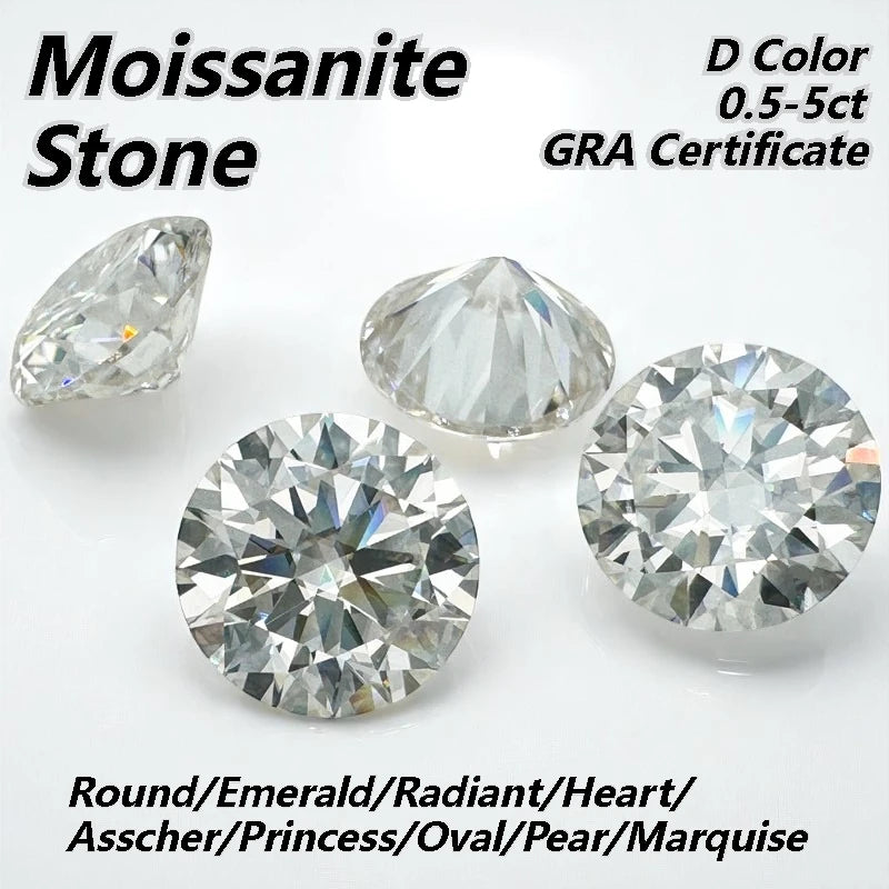 Various Cutting D Color Moissanite Stone 0.5-5ct Round/Emerald/Radiant/Heart/Asscher/Princess/Oval/Pear/Marquise GRA Certificate