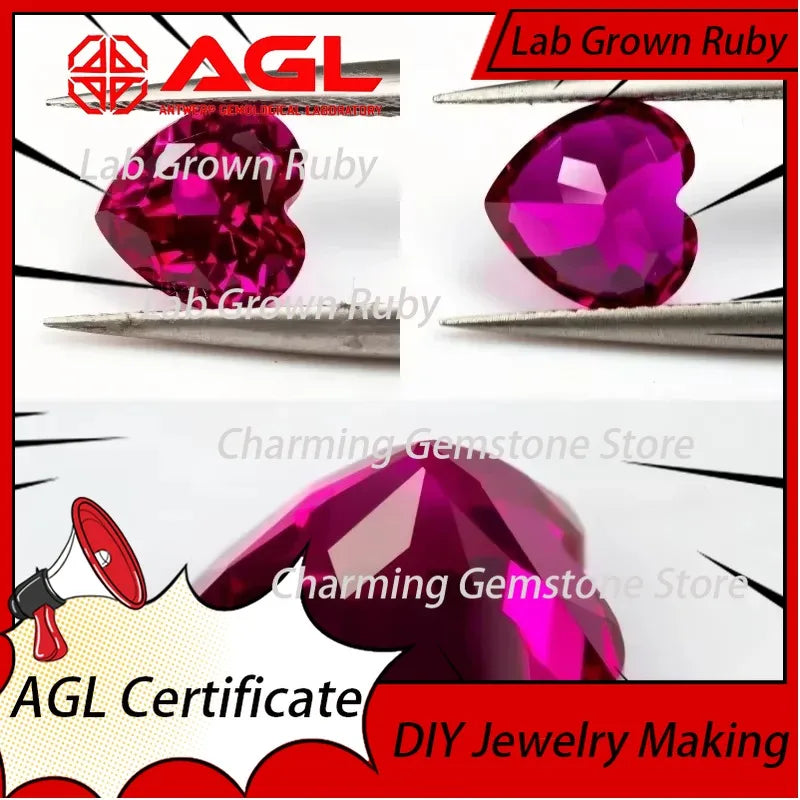 Lab Grown Ruby Pigeon Blood Red L Heart Cut VVS1 for Charms DIY Jewelry Making AGL Certificate Lab Grown Sapphire Blue Pink