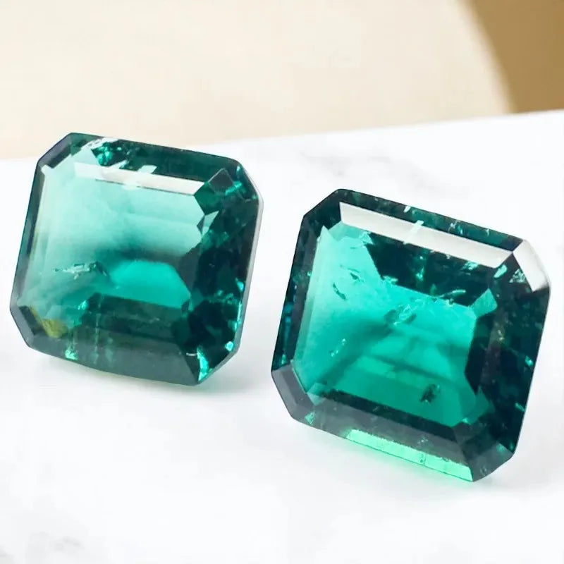 Lab Grown Zambian Emeralds Hydrothermal Hand Cutting Emerald Cut with Cracks Inclusions Inside Selectable AGL Certificate
