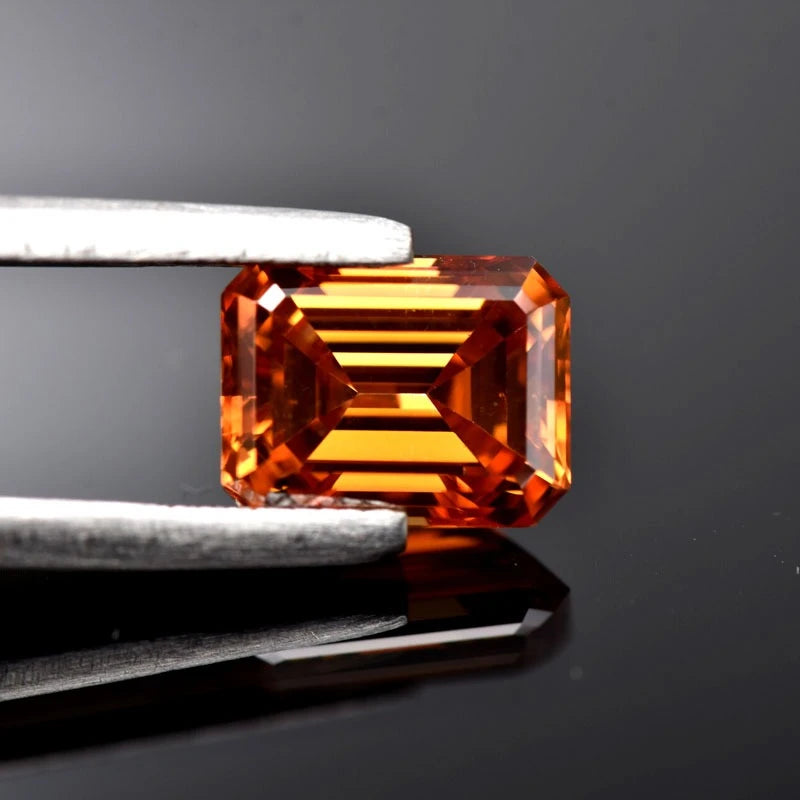 Emerald Cut Moissanite Stone VVS1 Orange Color  Certificate Artificial Gemstone DIY Jewelry