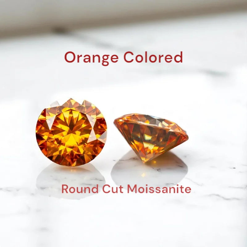 Moissanite Orange Colored Round Cut VVS1 Passed Diamond Tested Gemstone Loose Stone  Jewelry Making Wholesale with GRA