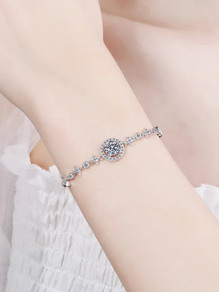 Moissanite Top Quality 925 Silver Bracelets Adjustable Star round Bracelet High End Non-Fading Fashion Jewelry With GRA