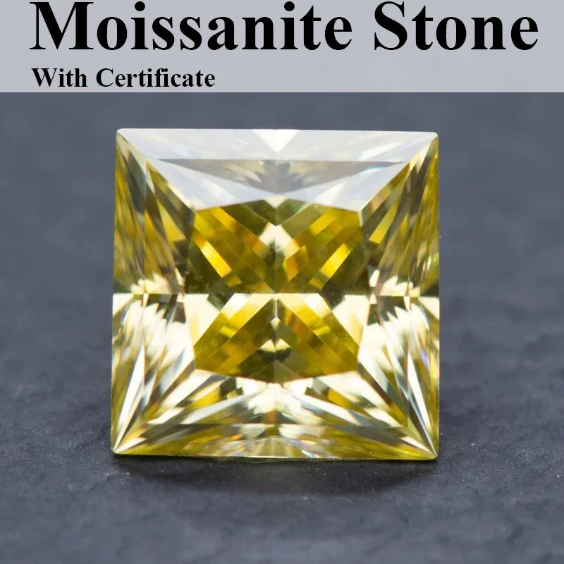 Moissanite Princess Cut Lemon Yellow Color Pass Diamond Tester Advanced Jewelry Rings Earrings Making with Certificate