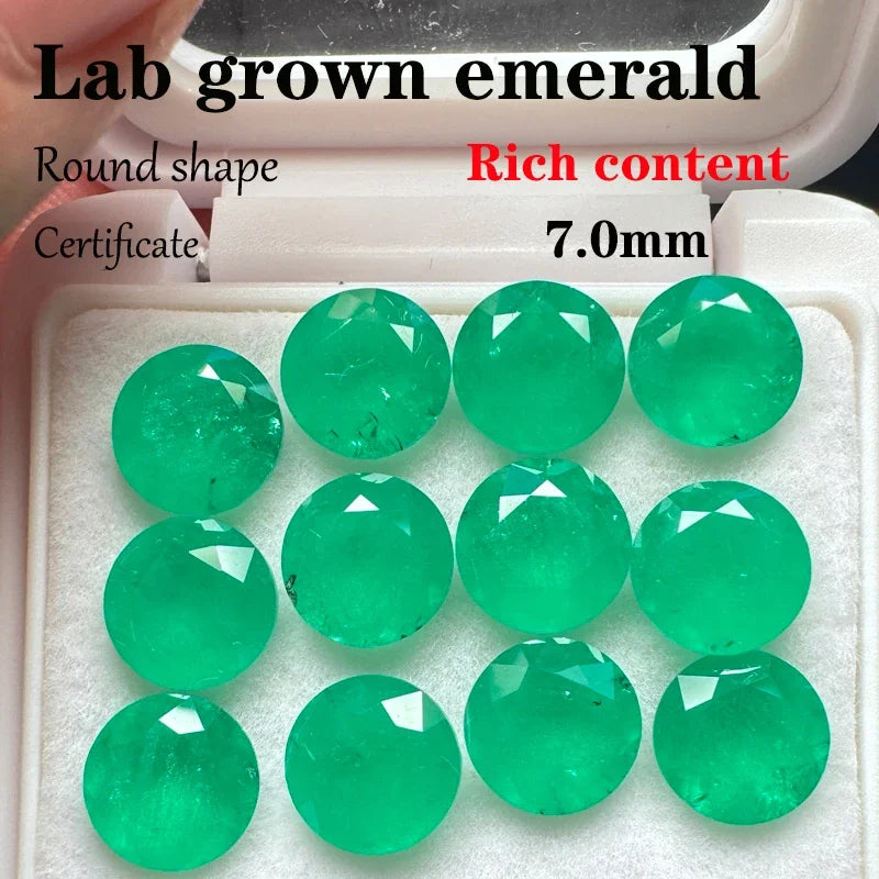 Top Round Shape Colombia Emerald Lab Grown Stones Rich Content DIY Charms Ring Necklace Earrings Main Materials Natural Colour