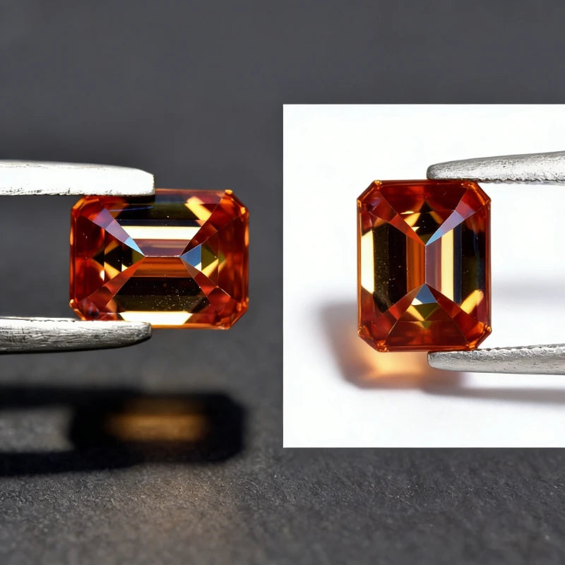 Emerald Cut Moissanite Stone VVS1 Orange Color  Certificate Artificial Gemstone DIY Jewelry
