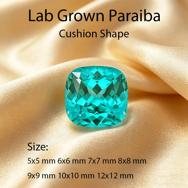 Lab Grown Paraiba Gemstone Cushion Shape Loose Gemstones For Jewelry Setting Multi Shapes Available Round Pear Heart Emerald