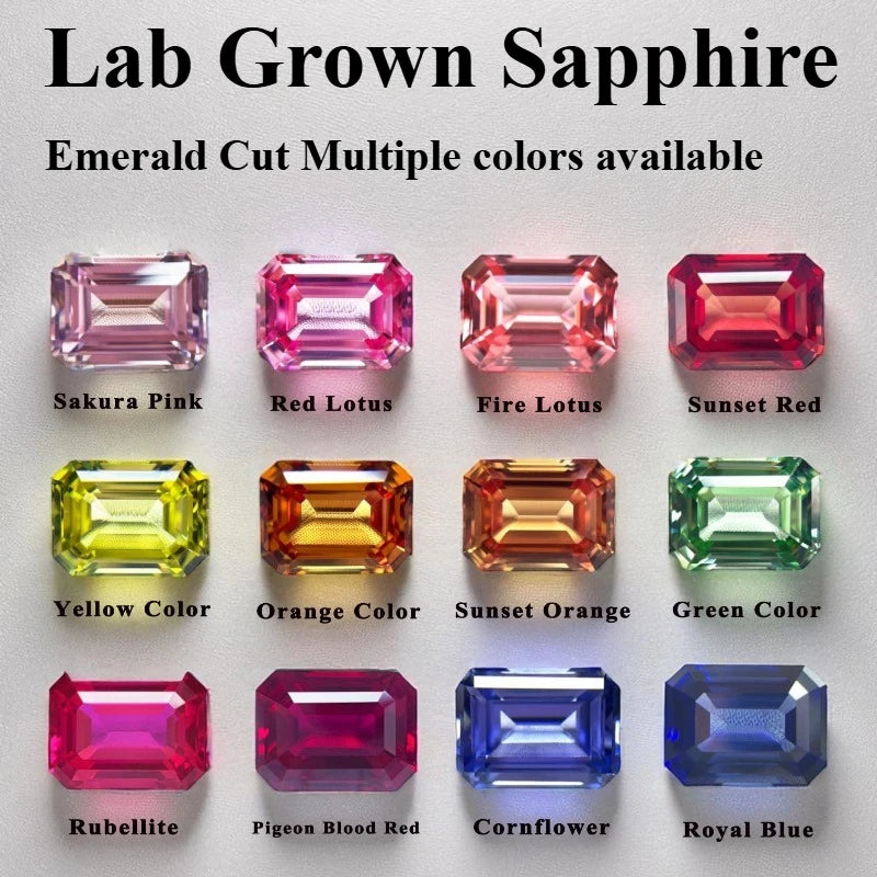 Lab Sapphire Emerald Cut Multiple Colors Available Aluminum Oxide Czochralski Gemstone for Diy Jewelry Selectable Certificate