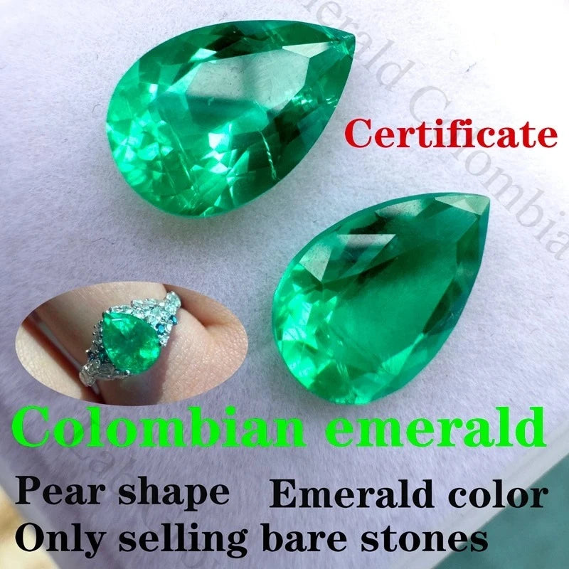 Columbia Emerald Pear Shape Synthetic Gemstone Multiple Cuts Available with Certificate