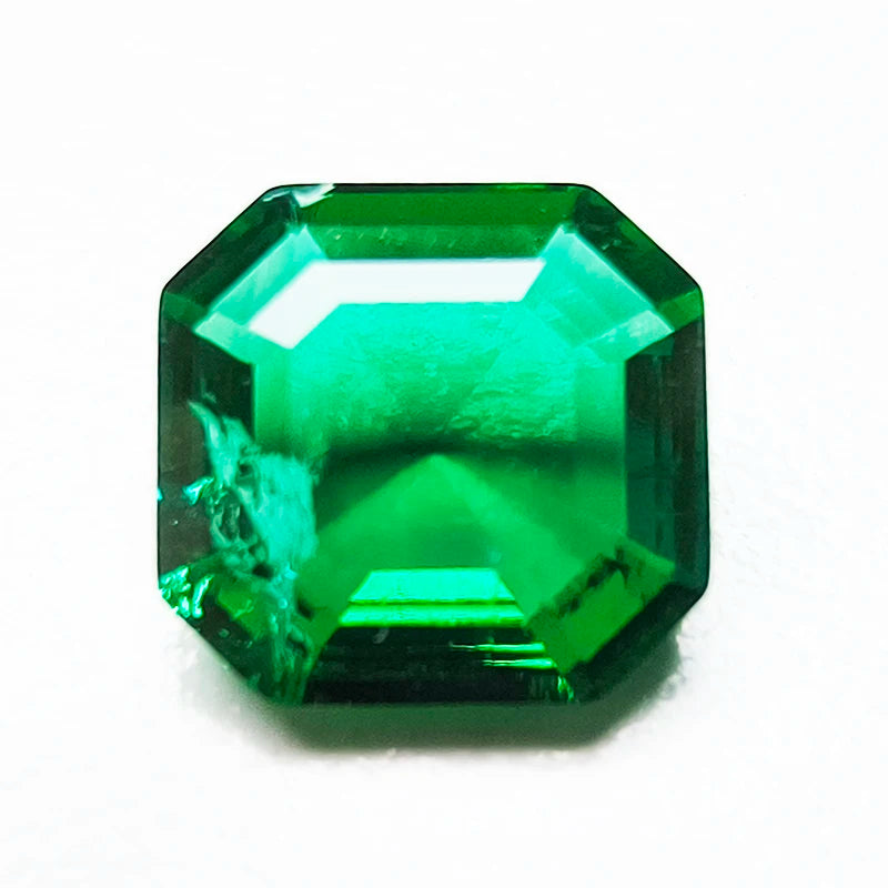 Lab Grown Zambian Emeralds Asscher Cut Hydrothermal Hand Cutting with Cracks Inclusions Inside Selectable AGL Certificate