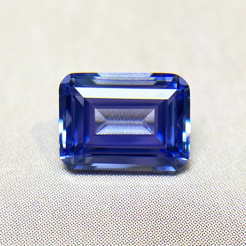 Lab Grown Sapphire Emerald Cut Cornflower Color Gemstone DIY Ring Necklace Earrings Main Materials Selectable AGL Certificate
