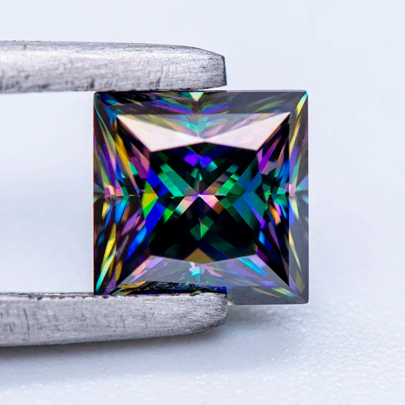 Moissanite Stone Princess Cut VVS1 Rainbow Green Color Charms Beads for Jewelry Making Rings Necklace Pendants GRA Certificate