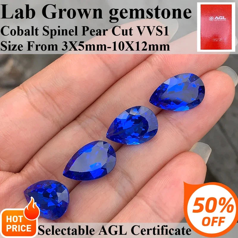 TOPLoose Gemstone Lab Grown Cobalt Spinel Pear Cut   for DIY Ring Necklace Earrings Main Materials Selectable AGL Certificate
