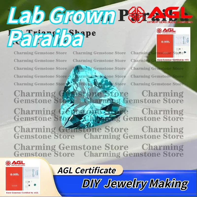 Lab Grown Paraiba Gemstone Fat Triangle Cut for DIY Jewelry Making Inlay Ring Necklace AGL Certificate Lab Created Paraiba