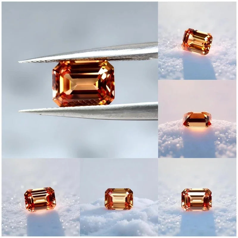 Sapphire Emerald Shape VVS1 Orange Color Lab Grown Gemstone for DIY Charms Jewelry Making Factory Wholesale with Certificate