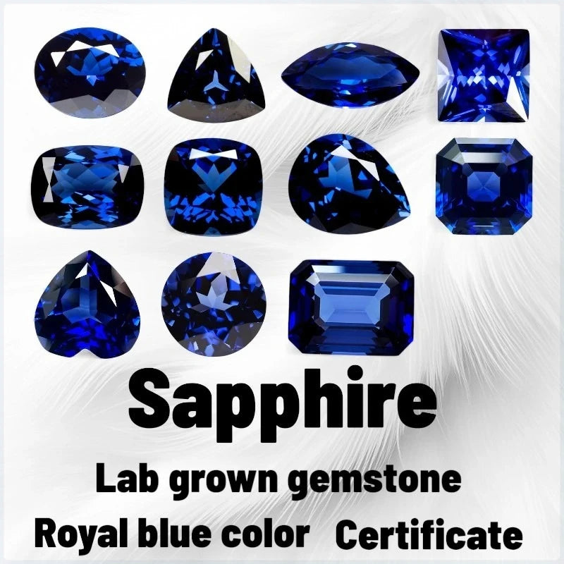 Sapphire Royal Blue Color Artificially synthesized gemstones VVS1 for DIY Charms Jewelry Making Certificate Multiple shapes