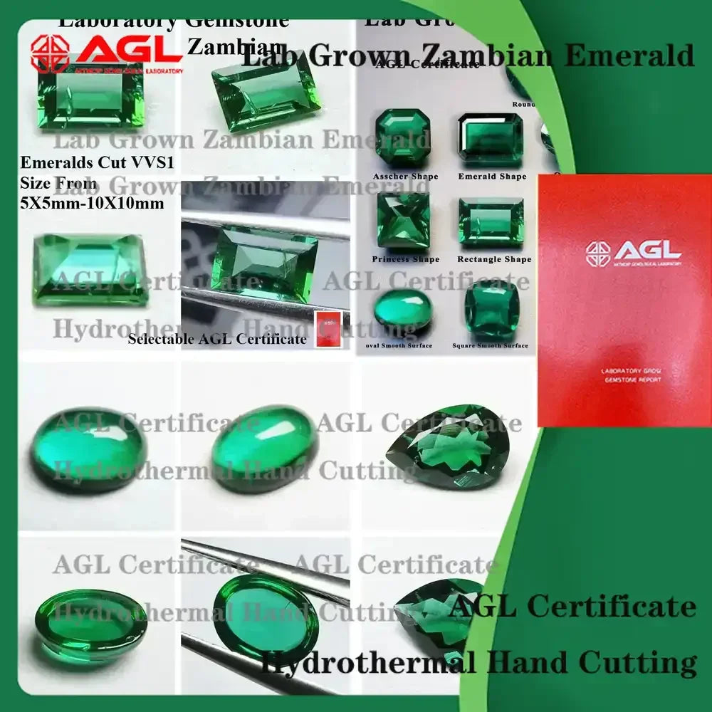 Laboratory Cultivated Zambian Emerald Gemstone for Jewelry Making Hydrothermal Grown Hand Cut Oval Round Square Emeralds with