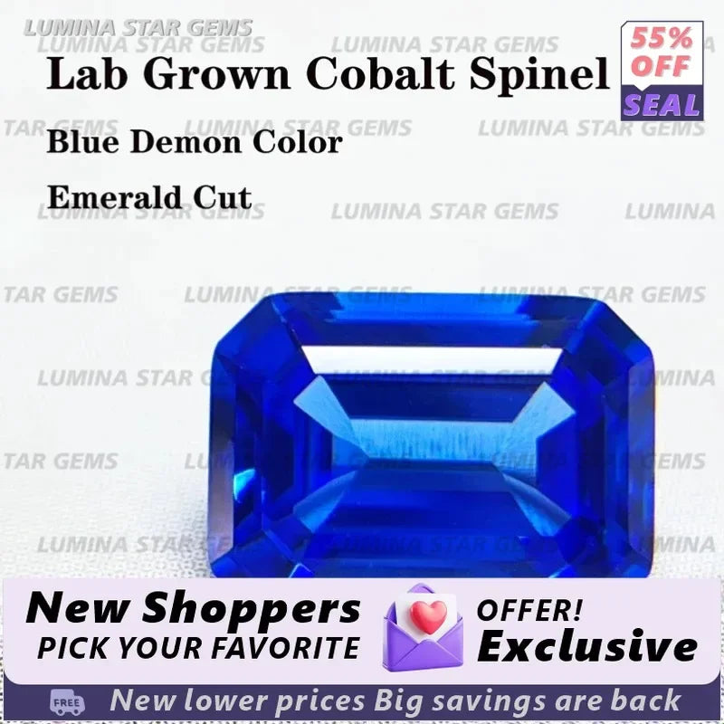 TOPLab Grown Cobalt Spinel Blue Gemstone Emerald Cut VVS1 for Lab Grown Sapphire Jewelry Making Materials DIY Wholesale