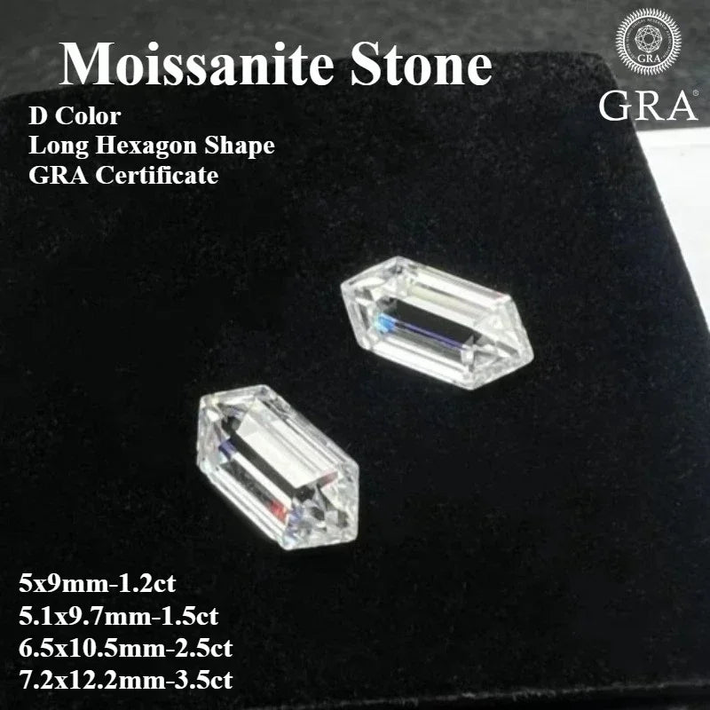 Moissanite Stone D Color Long Hexagon Shape Special Cut Lab Grown Gemstone for DIY Charms Jewelry Making with Certificate