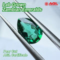 Lab Grown Zambian Emerald Pear Shape Hydrothermal Hand Cutting Cut with Cracks Inclusions Inside Selectable AGL Certificate