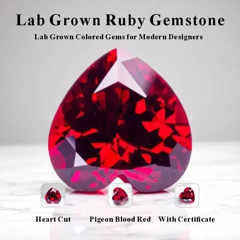 Heart Shape Pigeon Blood Color Lab Grown Ruby VVS1 Gemstone for Charms Diy Jewelry Making Pendant Selectable AGL Certificate