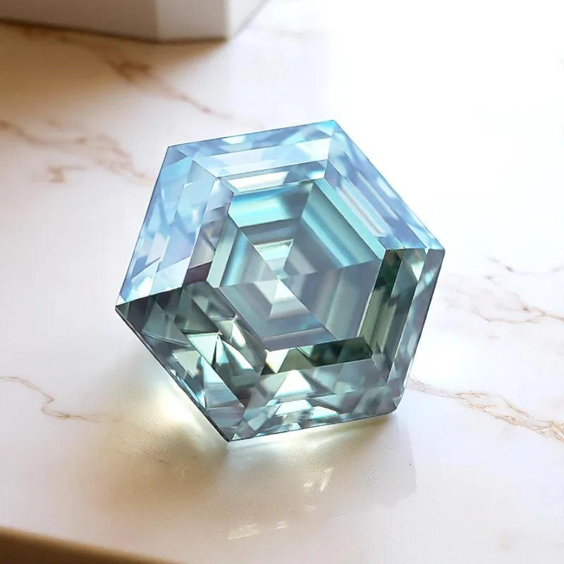 Moissanite Stone Hexagon Cut Natural Blue Green Color Charms Gemstone Advanced DIY Jewelry Making Materials with Certificate