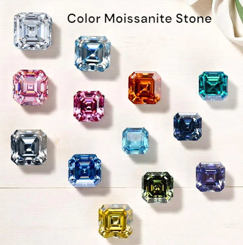 Moissanite Stone Asscher Cut Multiple Colors Available with Certificate Pass Diamonds Tester Gemstones for Jewelry Diy