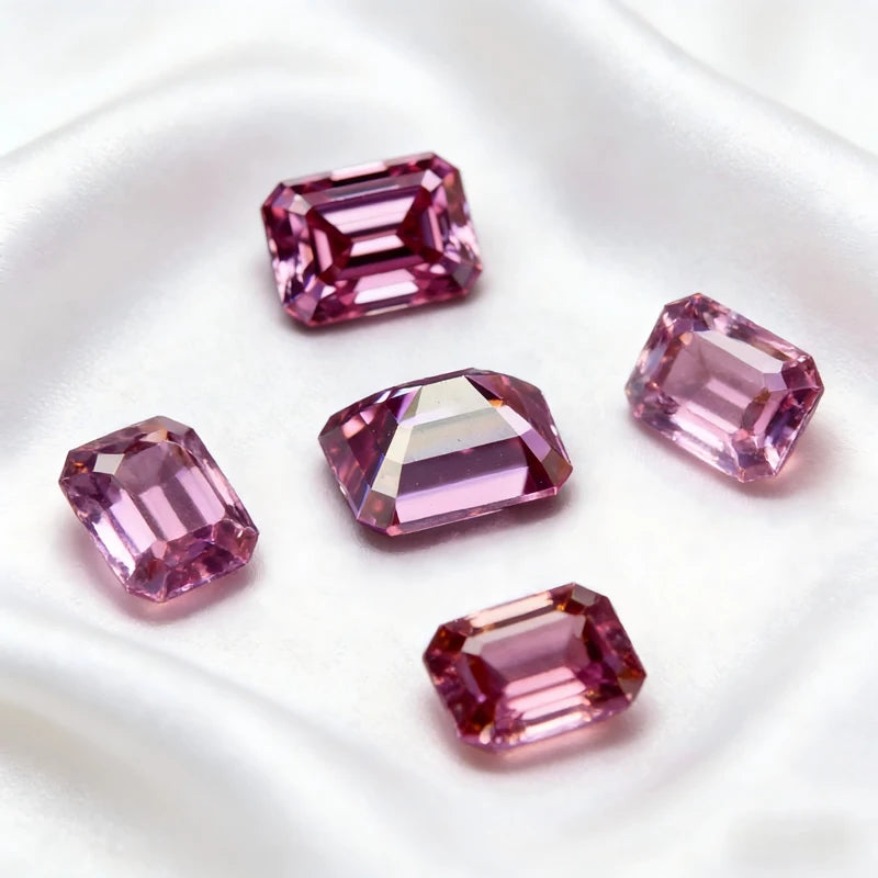 Emerald Cut Moissanite Stone VVS1 Pink Color Certificate Artificial Gemstone DIY Jewelry