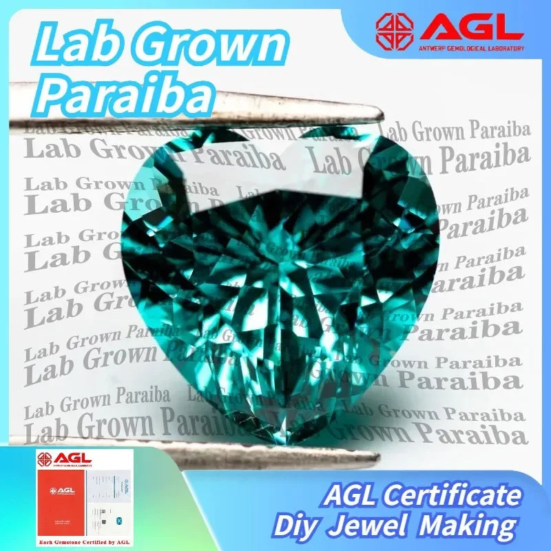 Lab Grown Paraiba Heart Cut Gemstone for DIY Jewelry Making Inlay Ring Necklace AGL Certificate Lab Created Paraiba