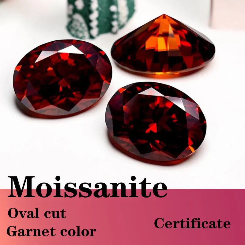 Moissanite Unnatural Synthetic Stone Oval Cut Garnet Color with Certificate