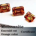 Emerald Cut Moissanite Stone VVS1 Orange Color  Certificate Artificial Gemstone DIY Jewelry
