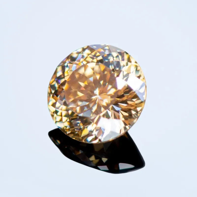 Moissanite Stone 100 Faceted Champagne Primary Color Round Shape Lab Grown Diamond Charms for Jewel Making  with Certificate